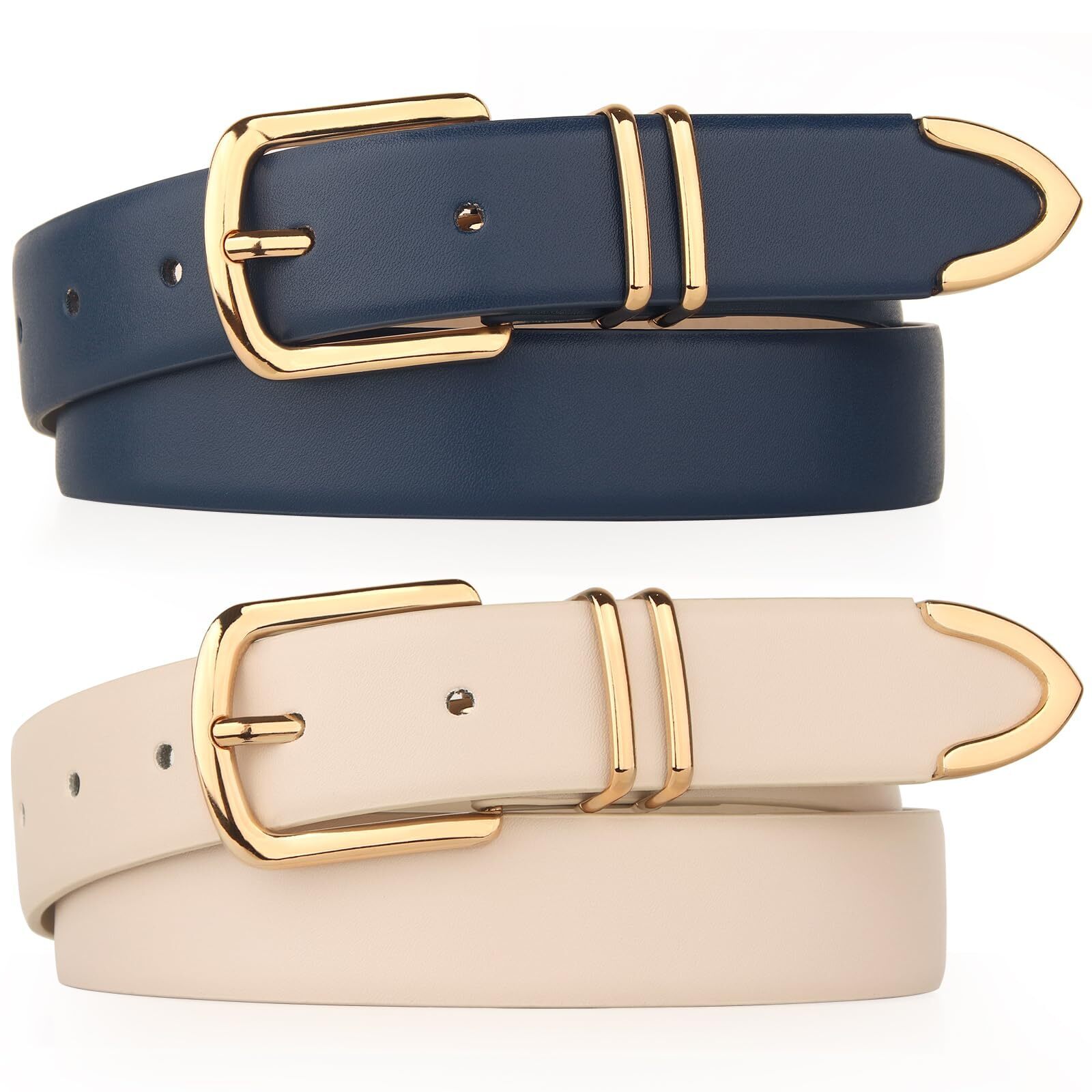 1456 Pack 2 Women Belts For Ladies Jeans Pants With Fashion Faux Leather